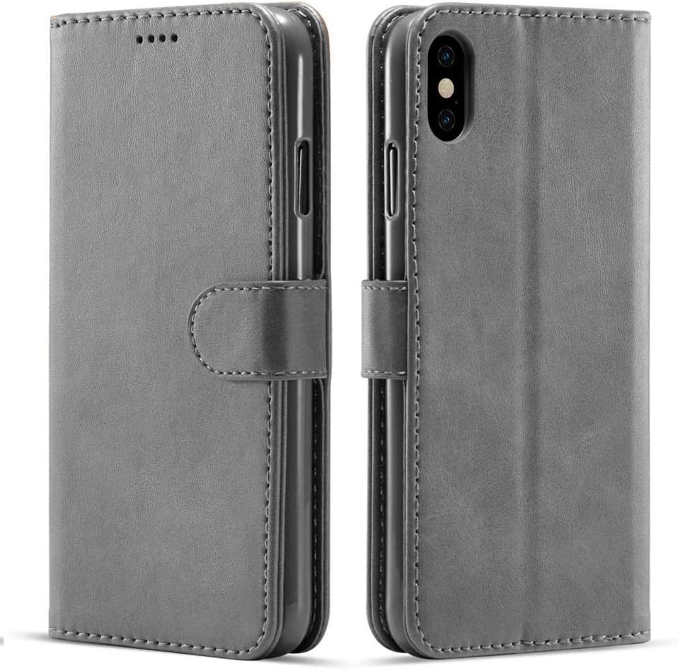 LCHULLE For iPhone 5/5S/SE 4.0 inch Case, Simple and Retro Vintage Flip PU Leather Case, Magnetic Closure TPU Back Cover with Stand Wallet Card and Photo Slots Case Cover-Grey