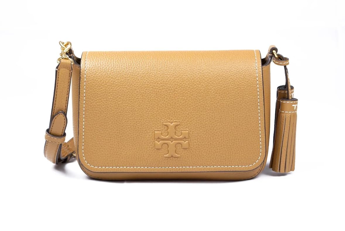 Photo 1 of Tory Burch Thea Pebbled Leather Flap Crossbody Shoulder Bag (Tiramisu)