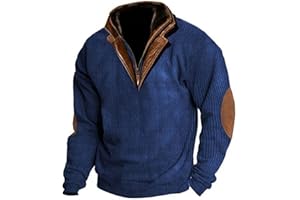HUCHPI Mens Corduroy Sweatshirts Casual Lapel Collar Shirts Mock Neck Button Polo Pullover Waffle Sweater