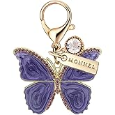 MONNEL MC670 Little Crystal Butterfly Lobster Clasp 3D Charm for Women with Velvet Bag (Purple,1 Piece)