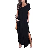 GRECERELLE Women's Maxi Dress Summer Casual Loose Side Split Short Sleeve V Neck Floral Long Dresses with Pockets, XX-Large
