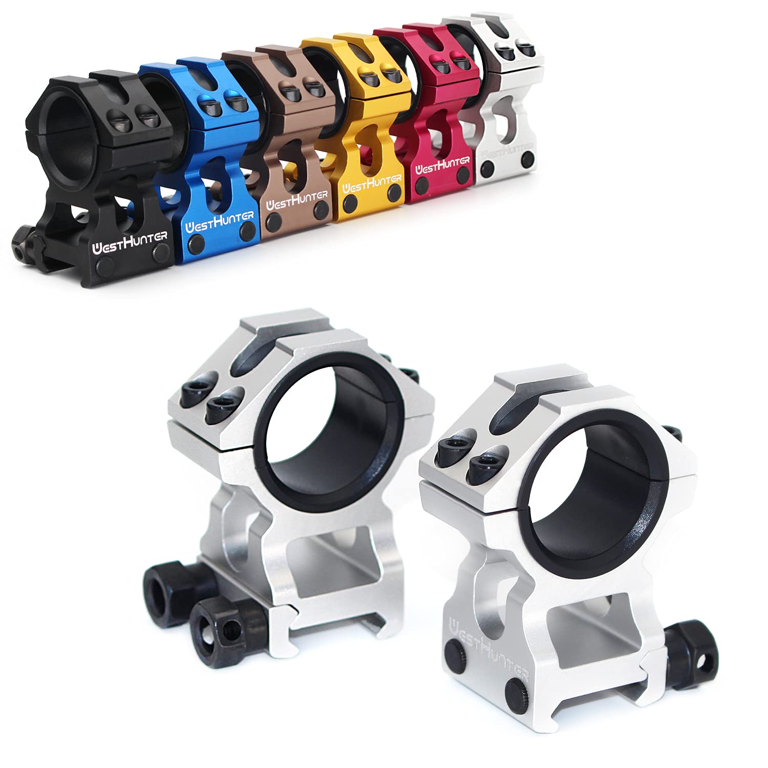 WestHunter Optics Picatinny Scope Rings, 1 Inch 30 mm Tactical Precision Scope Mount | 36 mm Center Height, Silver