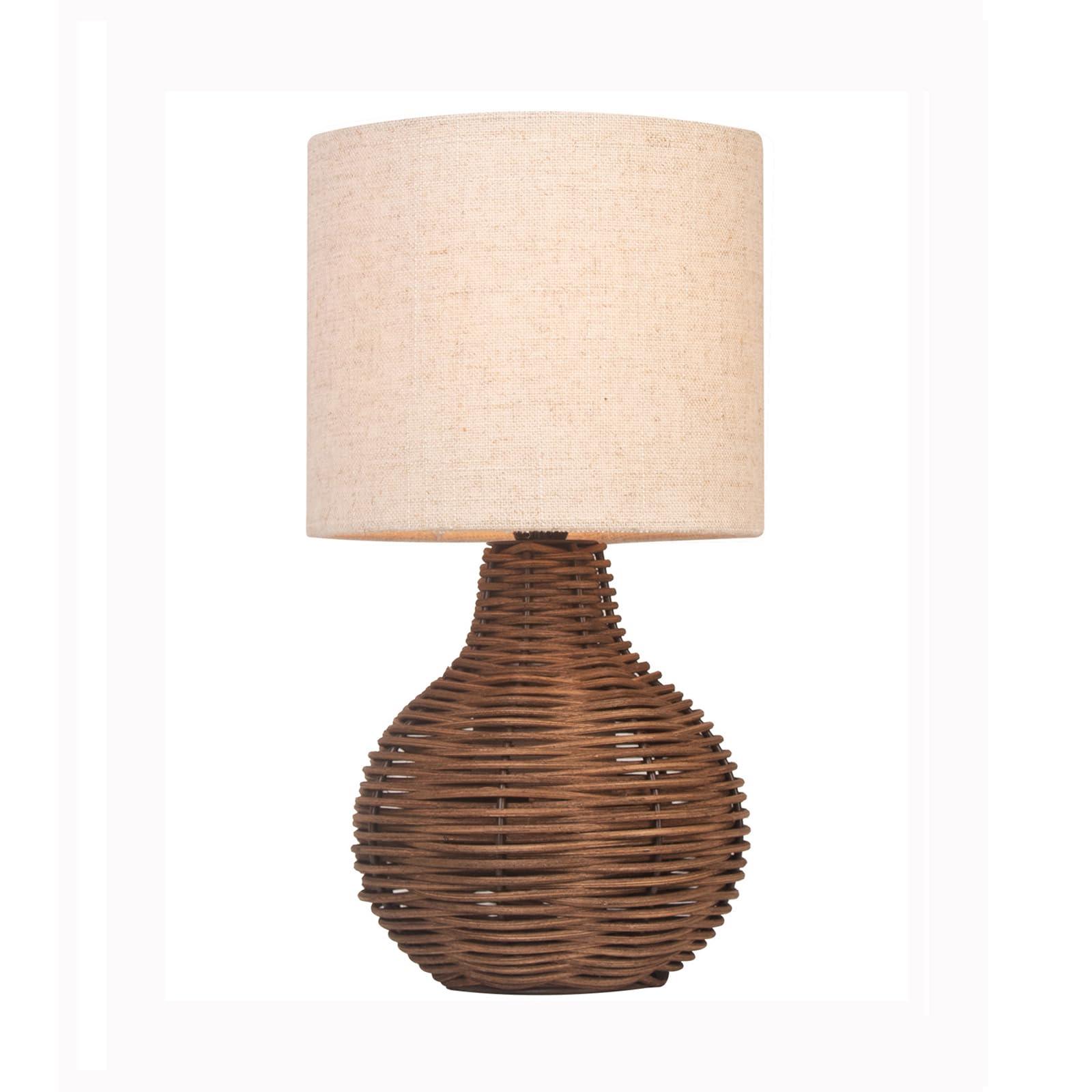JCPYIUL Rattan Table Lamp, Decorative Nature Table Lamp with E14 Socket, Beige Linen Lampshade, Retro Lamp for Living Room, Children's Room, Bedroom Decoration