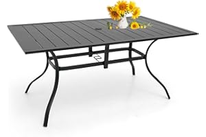 Anmutig Outdoor Patio Table for 6 Person, Patio Dining Rectangle Table with 1.57" Umbrella Hole for Garden Lawn Backyard Parties, Black Metal Frame 63" L x 38" W x 28" H