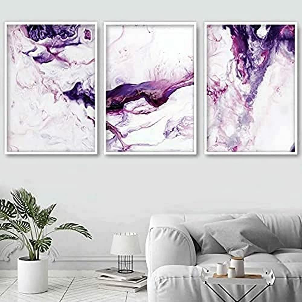 Artze Wall Art Abstract Art Prints 3-Piece Set, 30 cm Width x 40 cm Height, Pink/Purple/White