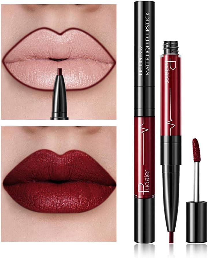 2 in 1 Double-end Lipstick Lipliner - Liquid Lipstick Lip Liner Pencil Gloss for Women Girls - Waterproof Long Lasting Durable Moisturizing Beauty Make-up Cosmetics - 2 kinds 32 colors (A-14)