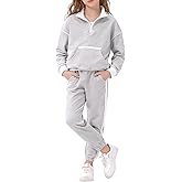 Vitalique Girls 2 Piece Outfits Tracksuit Long Sleeve Half Zip Sweatshirt and Sweatpants Set with Pockets