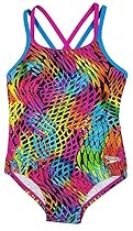 Speedo Girls Youth Solid Splice Cross-Back One-Piece Swimsuit (5, Neon Current)