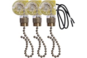 Akahttbn Ceiling Fan Light Switch Zing Ear ZE-109,Two-wire On-Off Control Pull Chain Switch Compatible with Hunter Ceiling Fans Wall Lamps (Bronze Pull Chain) 3 Pcs