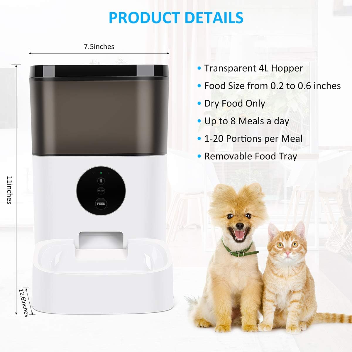 Kitchen & Dining : TTPet Automatic Cat Feeder with App Control, Timed Dog Food Dispenser, 4L Capacity, Bluetooth Enabled, Portion Control, Voice Recording, Timer Programmable up to 8 Meals a Day : 