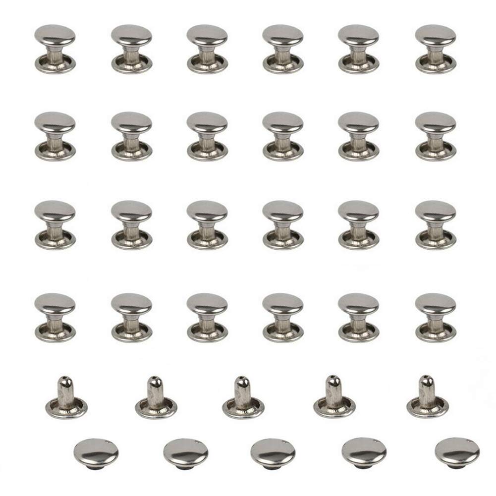 100 PCS 6MM Leather Rivets Silver Double Sided Rivet Tubular Metal Studs for DIY Leather Craft Clothes Shoes Bags Belts Decoration Accessories