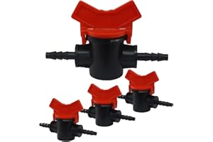 OSVJE 4PCS 1/4" ID in Line Hose Barbed Ball Valve Shut-Off Switch - Durable Plastic, Easy Installation, Leak-Free Design for Aquarium, Garden, and Micro Irrigation Systems, Black