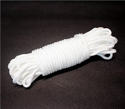 qixiang 30M White Nylon Rope 6MM Solid Braided Cord for Camping Garden