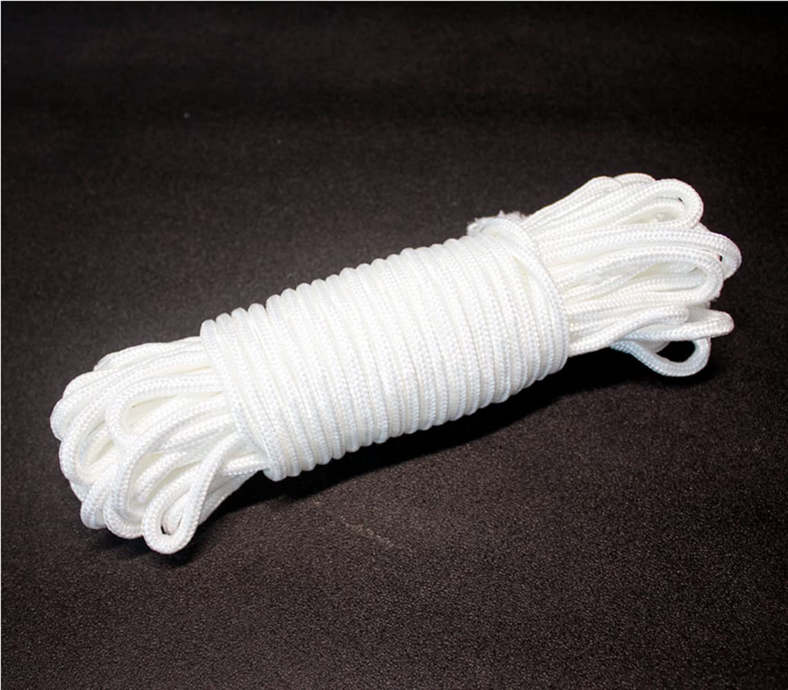 qixiang 30M White Nylon Rope 6MM Multi-functional Nylon Rope Cord Hanging String, Traction Tying Ropes for Camping Outdoor Activities Garden Bundling Garage Clothesline (AB-00)