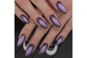 GLAMERMAID Black Pink Ombre Press on Nails Medium Almond, Purple Aurora Fake Crush Nails, Stiletto Fake Nails, Short Oval Stick Glue on Nails Tips for Women, Reusable Acrylic False Nail Kits