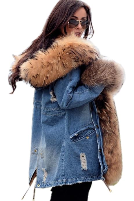 Aofur Womens Hooded Faux Fur Lined Warm 