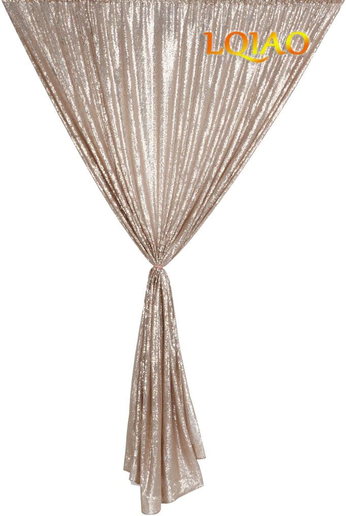 LQIAO Champagne Sequin Curtain 96in Sparkly Sequin Fabric Backdrop Photo Booth Background Curtain Panel for Bedroom Window Curtains Living Room Elegant Drapes Curtains, Hook 50x96in(125x245cm)
