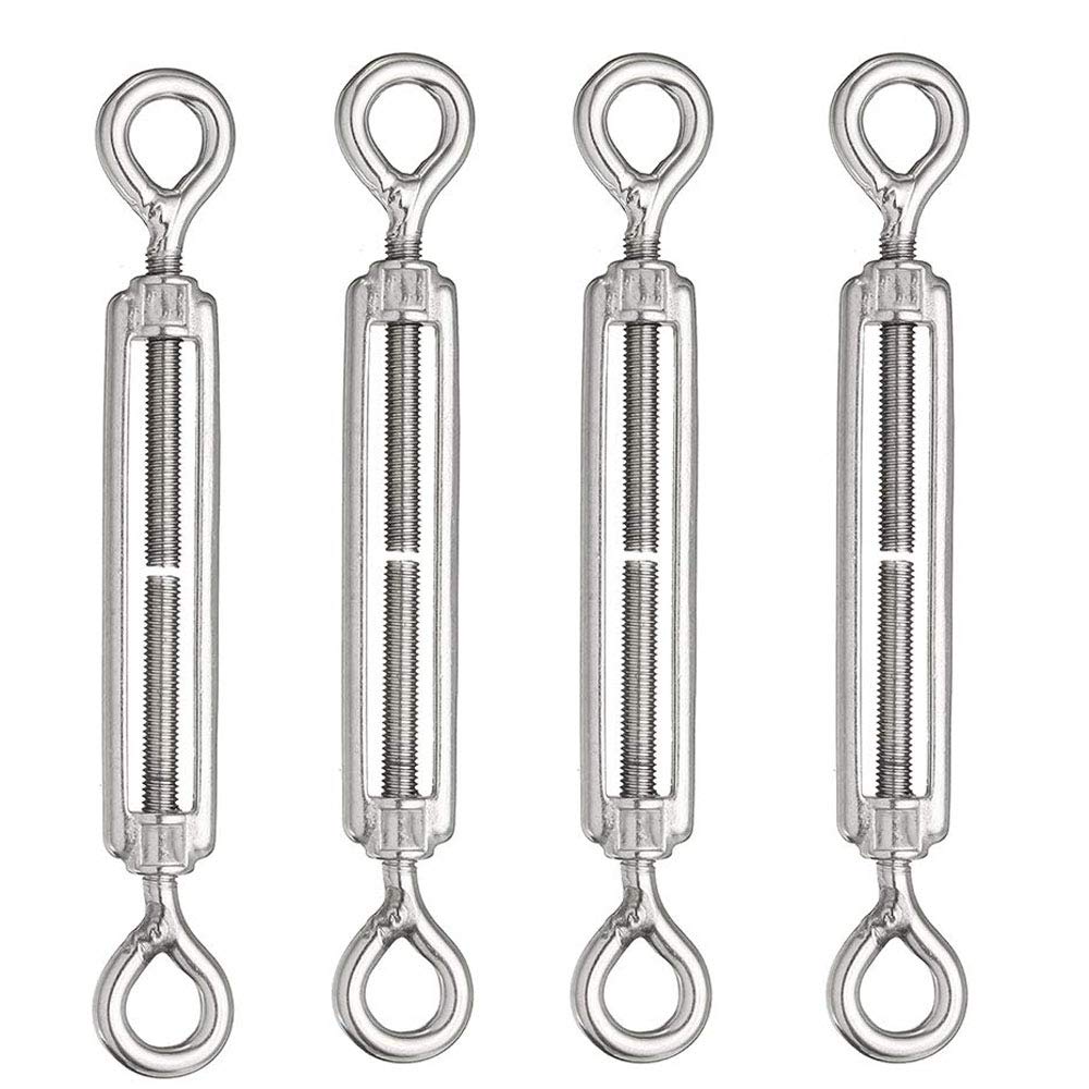 POFET 4pcs M10 Stainless Steel 304 Eye & Eye Turnbuckle Wire Ropes, Strong Tension, Used for Sunshading, Tent Installation, Fastening Cables or Ropes