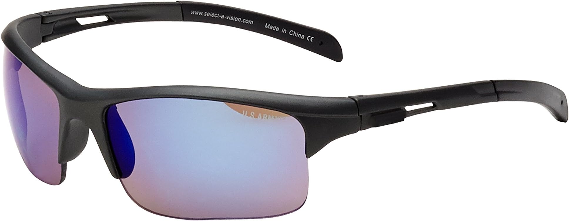 US Army Sunglasses Men's Rectangular Semi-Rimless Sunglasses, Blue Revo