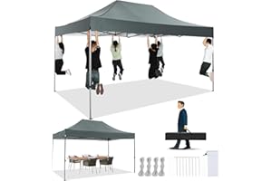 Tooluck Canopy 10x15 Pop up Canopy Commercial Heavy Duty Canopy Tent Ez Pop Up Tent for Parties Wedding Party Tent Outdoor Instant Canopy, All Season, Windproof & Waterproof, Gray(Frame Thickened)