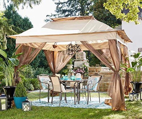 Outdoor Canopy Tent with Canvas Cover, Netting and Frame. Outdoor Sun Canopy with Mosquito Netting