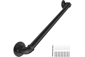 PNBO Wall Handrail 3FT/90CM,Industrial Staircase Railing 1.25 Inch Tube Diameter,Galvanized Pipe Handrails for Indoor Stairs with Wall Mount Support,for Wall Mounted Stairway Handrail