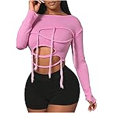 RoseSeek Women's Cut Out Knit Tops Ripped Pullover Sweaters Cropped Sweaters Jumper