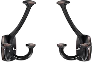 ZAUYX Large Wall Double-Sided Hook 5 Pack Oil Rubbed Bronze Hook Decorative Heavy Duty Solid Large Coat Hooks for Towel Hanging Coats Robe Towel Bags Door Back 2 Prong Hooks