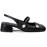 Slingback Mary Jane Heels for Women Low Block Heel Closed Square Toe Pump Shoes Heels Classic Daily Office Dressy Shoes