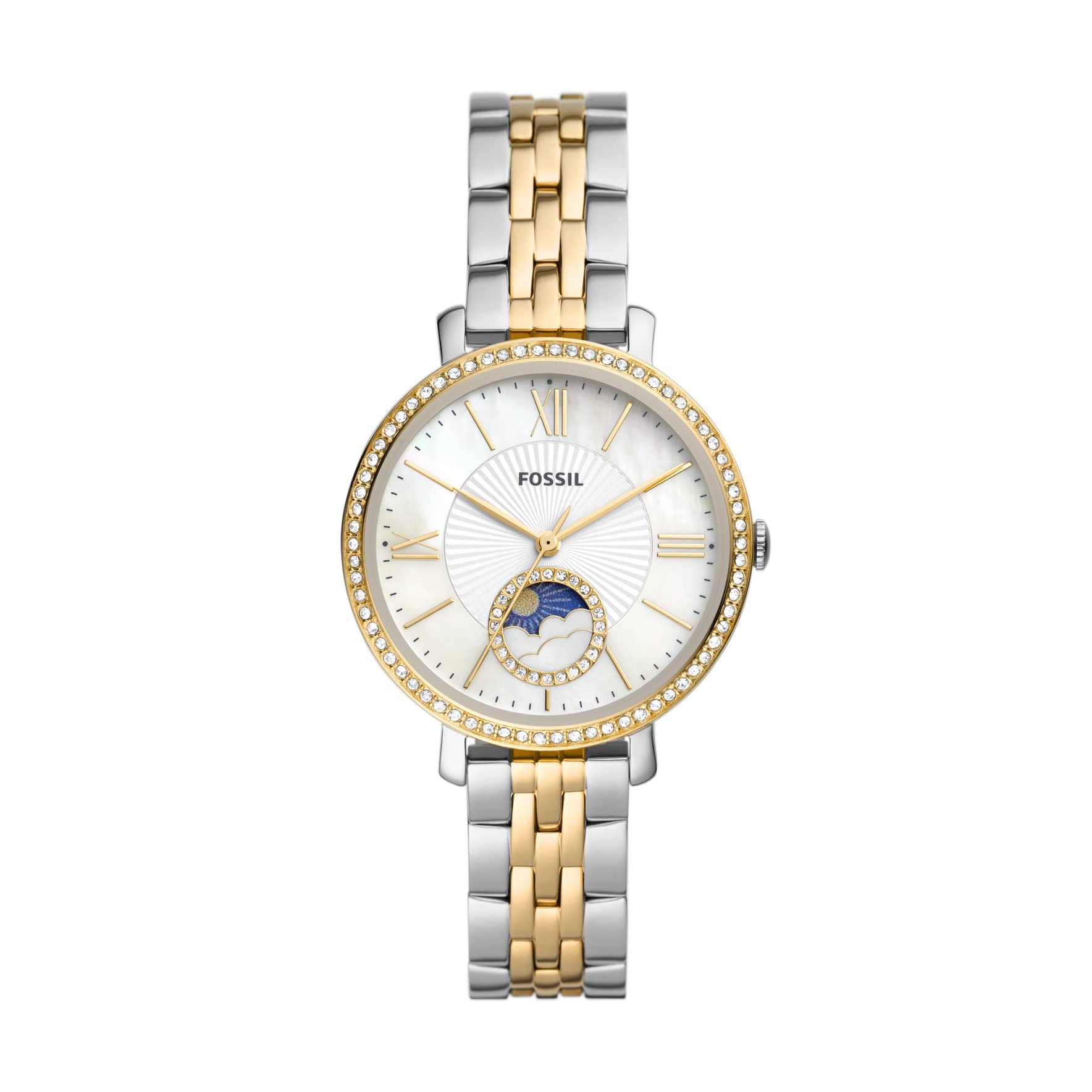 Fossil Women’s Jacqueline Quartz Stainless Steel Multifunction Moonphase Watch, Color: Gold/Silver (Model: ES5166)