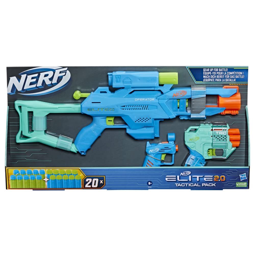 Nerf Elite 2.0 Tactical 3-Blaster Pack: Operator BD-2, Trio TD-3, Ace SD-1, 20 Elite Darts