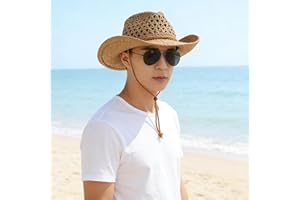 Boho Straw Sun Hats for Men Oversize Wide Brim Western Cowboy Beach Sun Protection Hat Floppy Foldable Roll-Up Summer Caps fo
