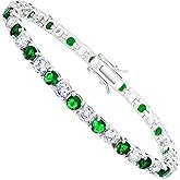 Kose 925 Sterling Silver Bracelets for Women and Men | 4mm Sapphire Ruby Emerald Cubiz Zirconia Classic Tennis Bracelet | Size 6.5-8 inches
