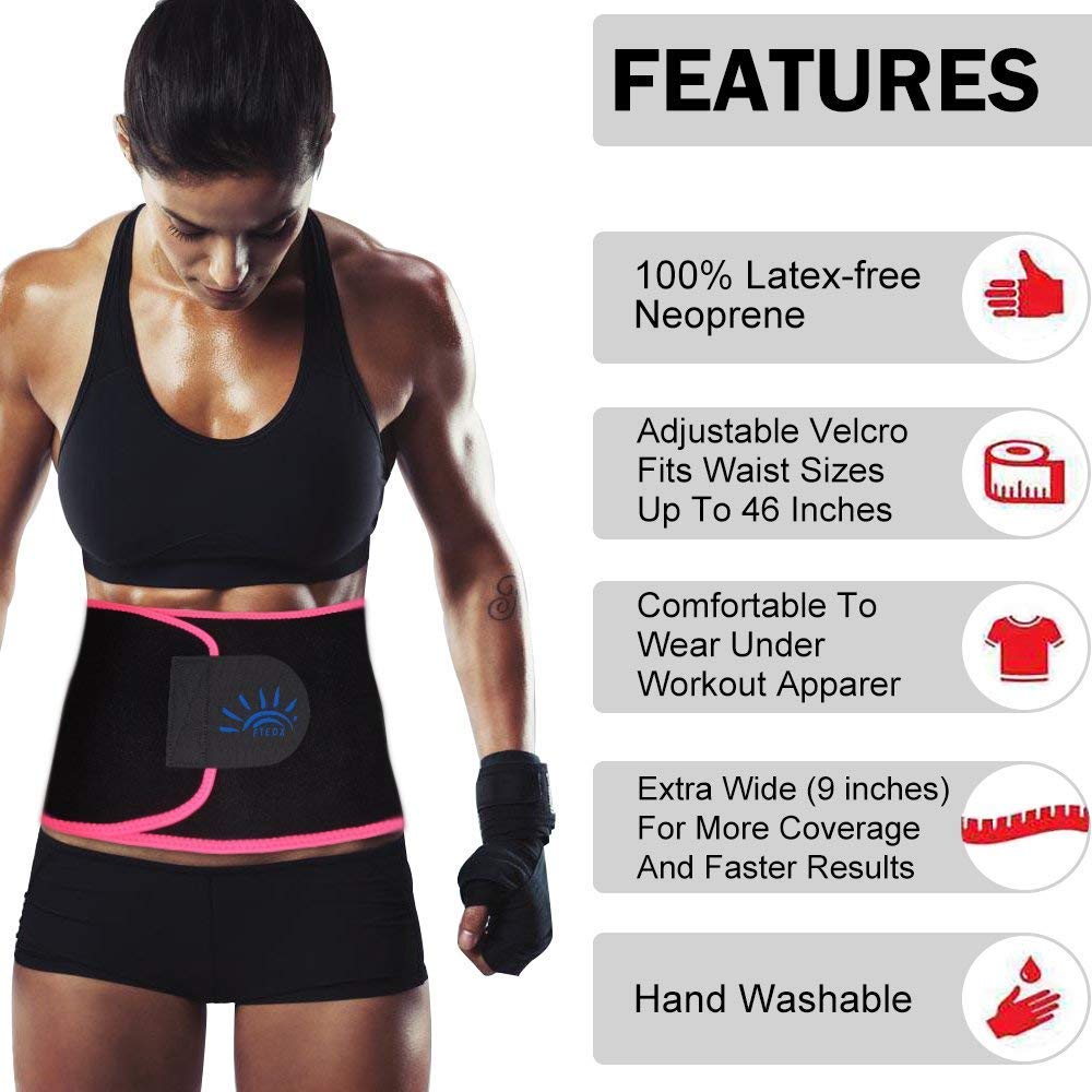FTEOX Waist Trimmer,Waist Trainer Waist Trimmer Belt Weight Loss Wrap Fat Stomach Burner Ab Belt Belly sweat belt Body Shaper Back Lumbar Support with Sauna Suit for Women&Men (Pink, Large 45\'\'x9\'\')