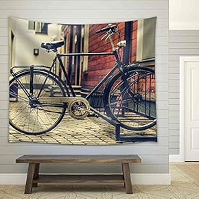 a Vintage Photo of Bicycle Parked Near a House - Fabric Wall Tapestry Home Decor - 51x60 inches