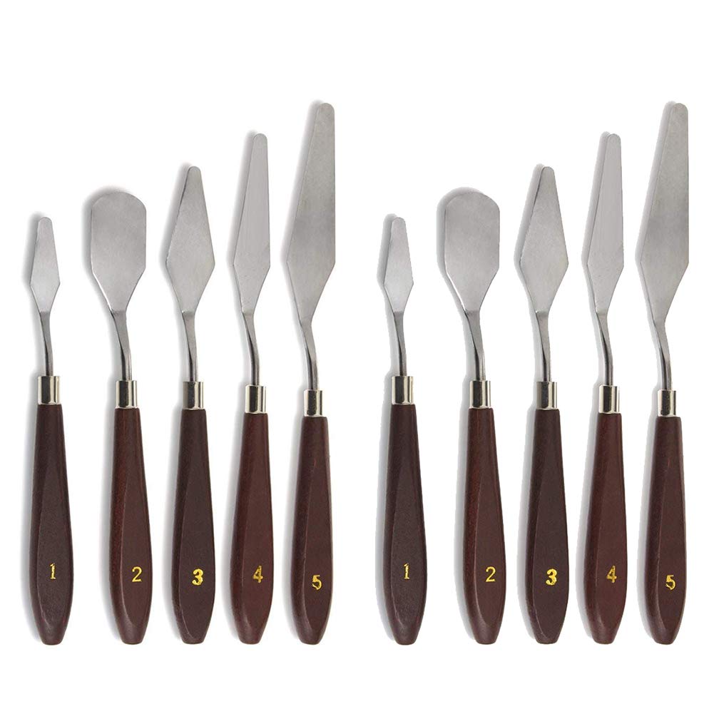 Gasea 10Pcs Palette Knife Set – Stainless Steel Painting Mixing Scrapers with Wooden Handles | Artist Spatula Knives for Oil Painting, Acrylic, Color Mixing, Clay & Sculpture