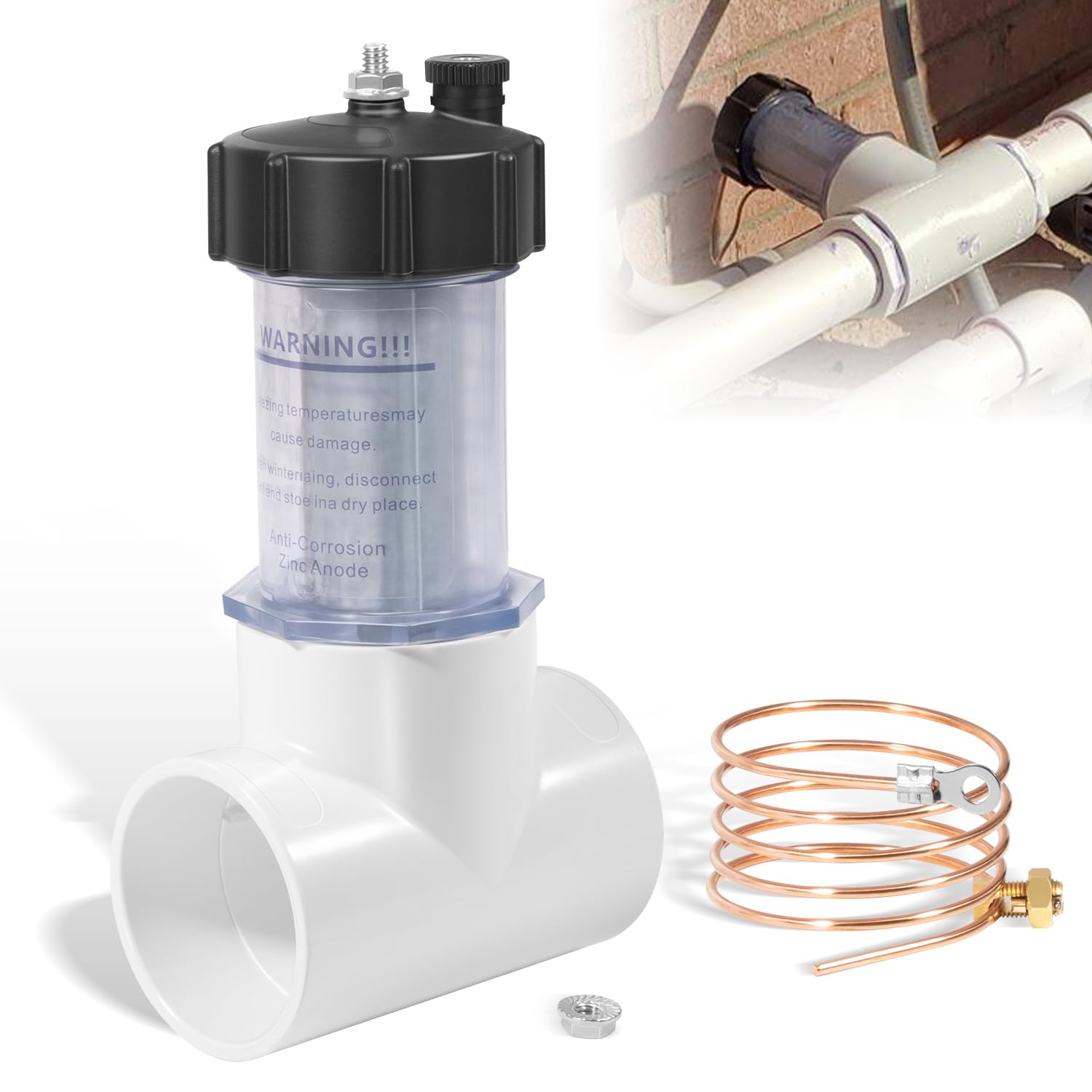 Photo 1 of Deargooday Replacement 2" Inline Zinc Anode 104-D with Coopper Wire for Saltwater Pool, 104D Pool Zinc Anode, Sacrificial Anode to Protect Metal Parts