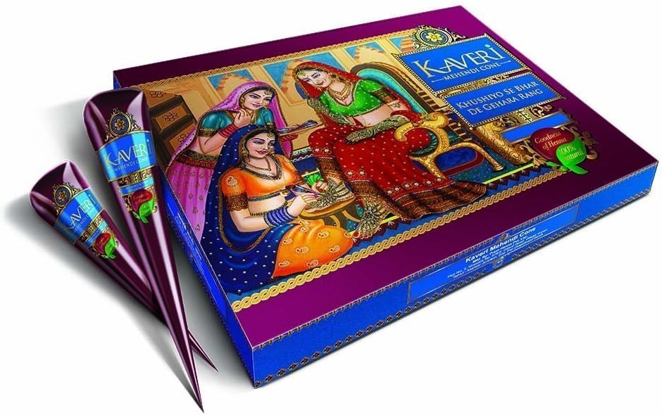 KAVERI HENNA CONES| BODY ART | TEMPORARY TATTOO | MEHENDI |100% SAFE WITH 1 MULTICOLOR BINDI (COMBO PACK)