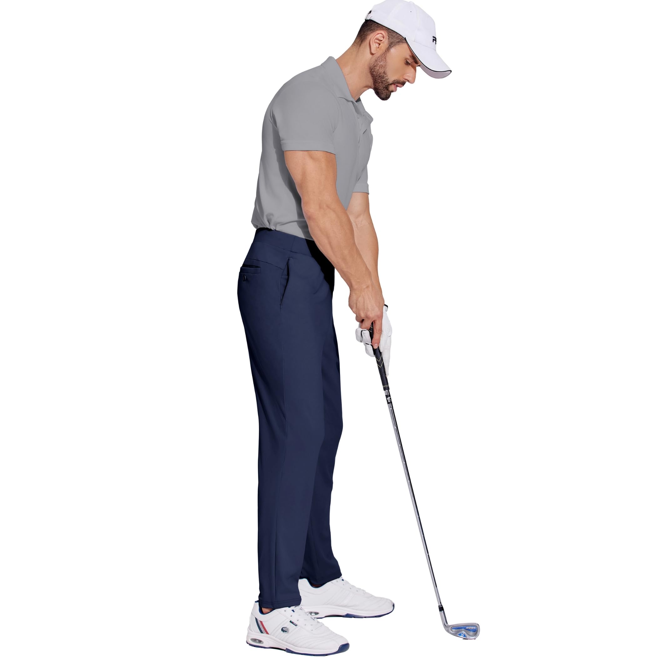 PINSPARK Men's Golf Pants UPF50+ Stretch Lightweight Quick Dry Pants Elastic Waist Pants with Zipper Pockets Joggers Workout Blue Purple