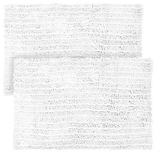 Raphael Rozen Elegant Bath Set of 2 Microfiber Shag Bath Mat, Non slip Backing, Ultra Soft, Extremely absorbent and Fast Drying. Durable, Easy Cleaning, Machine Washable. 5 White, 21"x34"