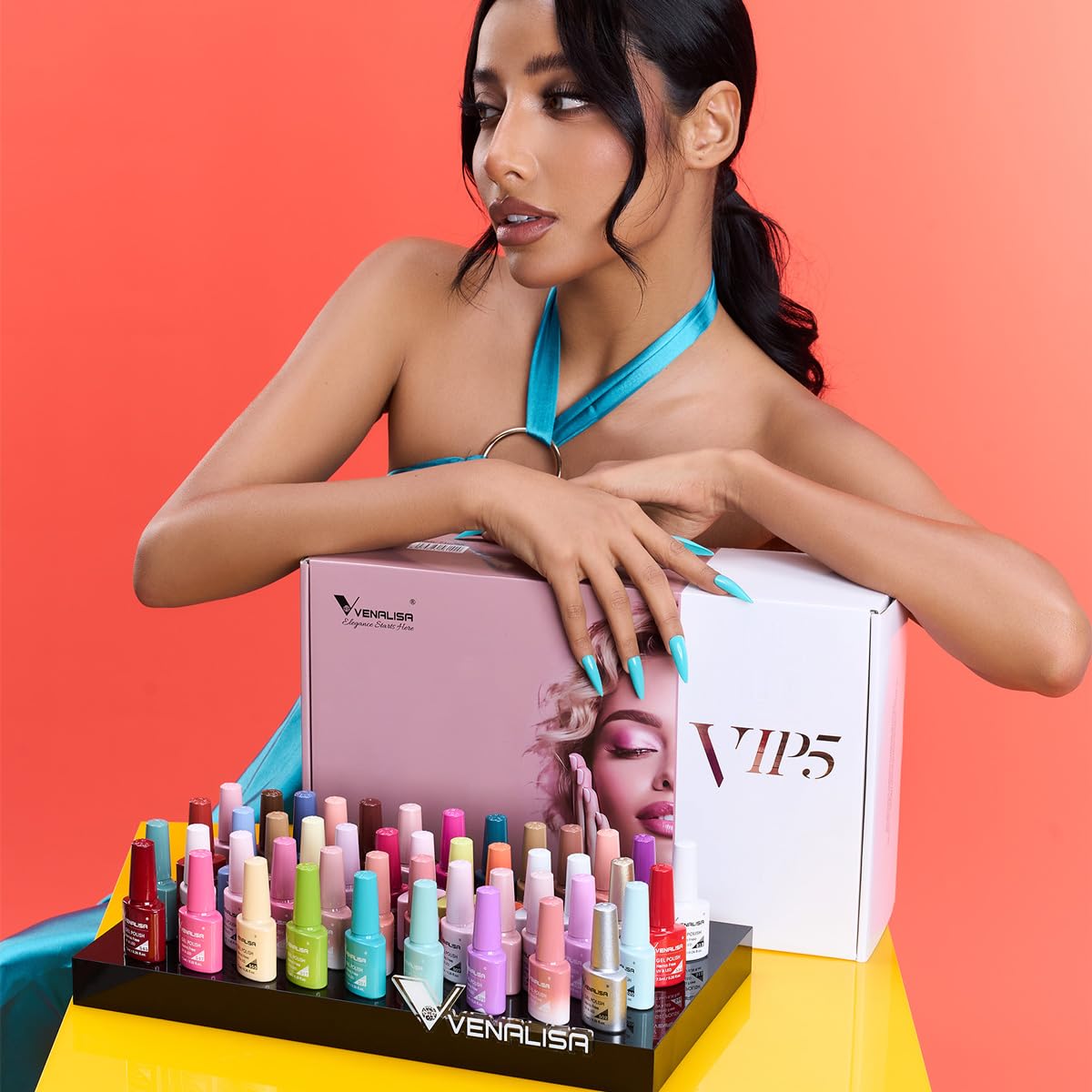 VENALISA VIP5 65PCS Hema Free Gel Nail Polish Set, 60 Colors Sparkle Glitter Jelly White Nude Pink Red Green Brown Gel Polish Kit with Base Gel Top Coat Nails Manicure Salon at Home - Image 6