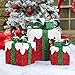 CrownLand Christmas Lighted Gift Box Set Original Classic Holiday Fashion Xmas Decoration Set of 3 Green red White LED