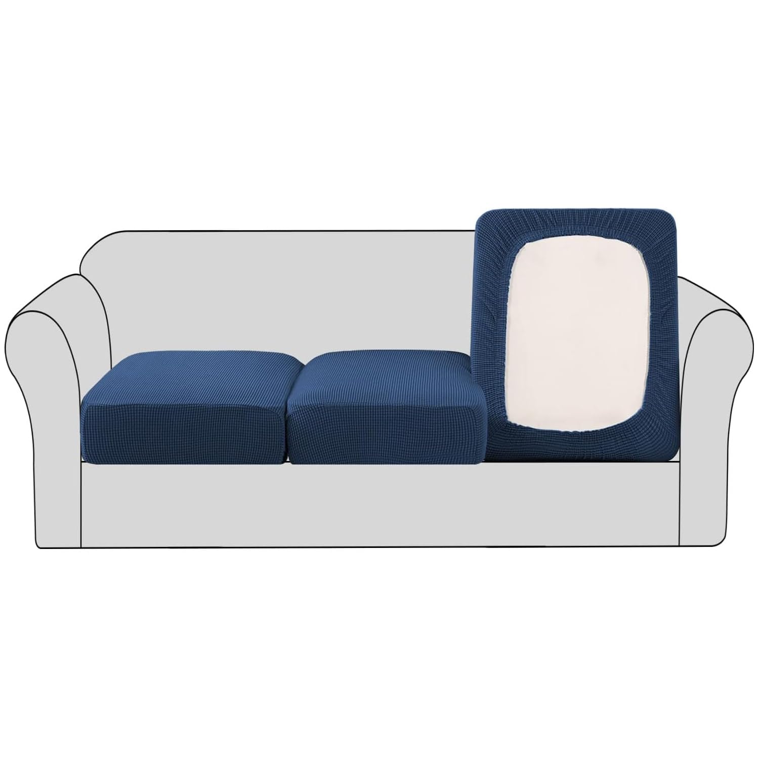 BellaHills Stretch Sofa Seat Cushion Cover Sofa Couch Cushion Furniture Protector Sofa Slipcover with Elastic Bottom Spandex Jacquard Fabric Small Checks(3 Pieces, Navy)