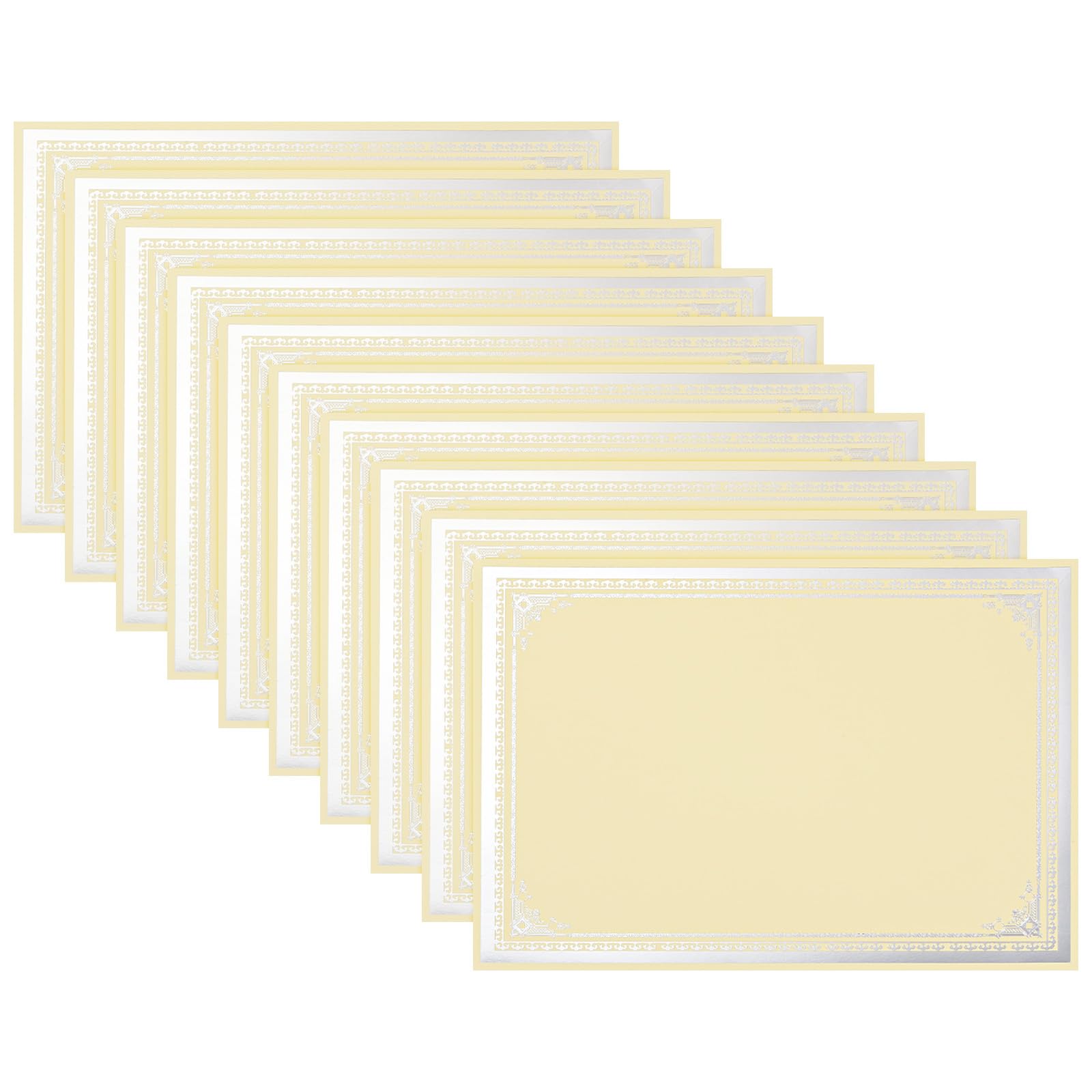 PATIKIL 12 Sheets Blank Certificate Paper, 8.5x11 Diploma Paper 250GSM for Office, Business, Graduation, Beige Paper Silver Foil Rough Border
