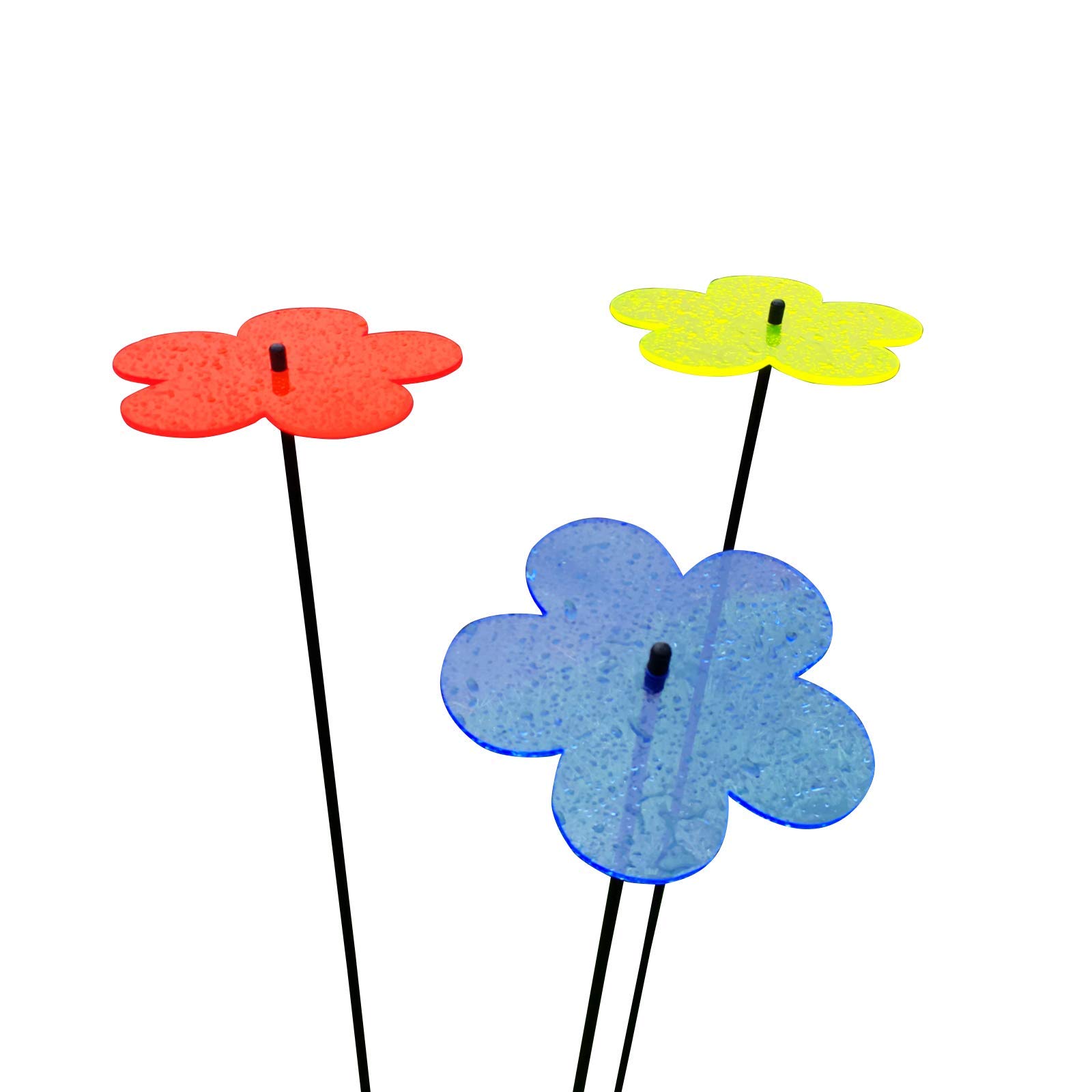SunCatcher Garden Decor Ornaments Blossom Set of 3 Large Garden Stakes 75cm/29.5'' high Indoor Outdoor Yard Accessory, Great Gardeners Gift, Colour:red/yellow/blue