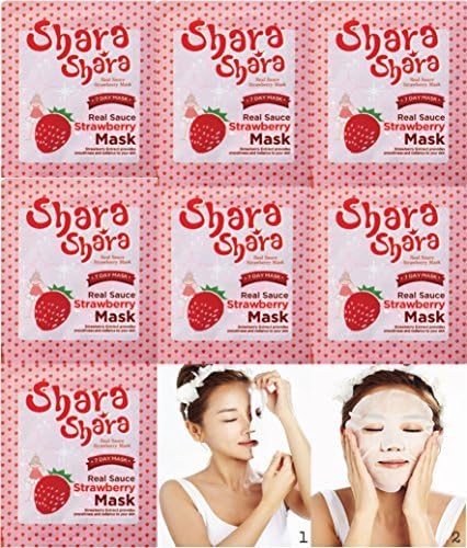 [Shara Shara] 7 pcs STRAWBERRY Facial Mask Sheets, Strawberry Extract Providing Smoothness and Radiance to Your Skin, Korean Cosmetic, Home Skincare, Essence Mask Pack by Shara Shara