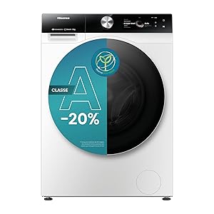 Hisense WF7S1247BW Lavatrice a Carica Frontale 12 Kg, Classe A-20%, 1400 rpm, 20 Programmi, Super Lavaggio AI, Autodose, Connectivity, Vapore, Display Touch, Programma Rapido, Child lock