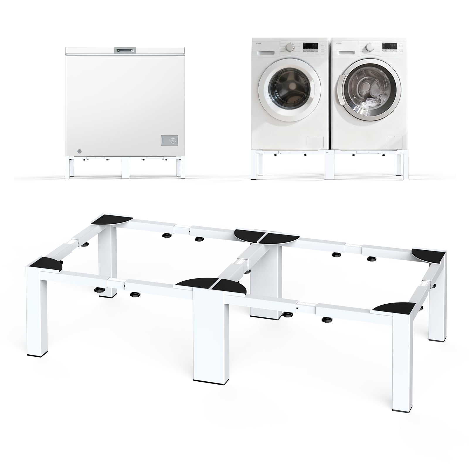 Photo 1 of SKM Washer and Dryer Pedestals Adjustable Universal Stand 40.9-66.14" L 20.47-33.07" W Heavy Duty Steel Laundry Pedestal 7 Legs 441LB for Front Load Washer Dryer Refrigerator, White