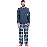 Ashford & Brooks Mens Flannel Pajamas Set, Jersey Cotton Long Sleeve Top & Plaid Pants Flannel Pjs Sets