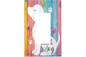 WPSHIJIA Funny Animal Cute Dog Colorful Wood Rainbow Panel 1 Gang Rocker Light Switch Covers Decorative Unique Single Decora Outlet Wall Plate Faceplate Switchplate GFCI for Nursery Kidroom Bedroom